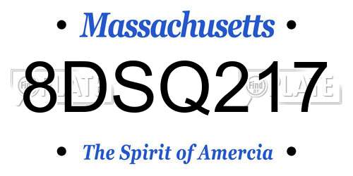 8DSQ217 Massachusetts License Plate