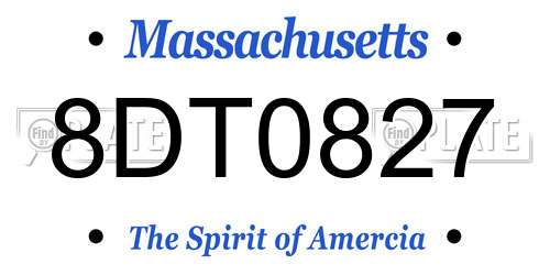 8DT0827 Massachusetts License Plate