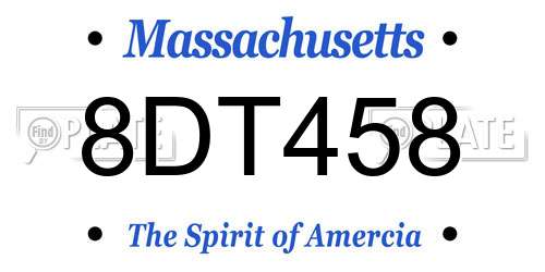 8DT458 Massachusetts License Plate