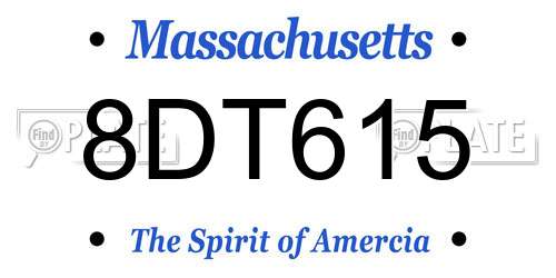 8DT615 Massachusetts License Plate