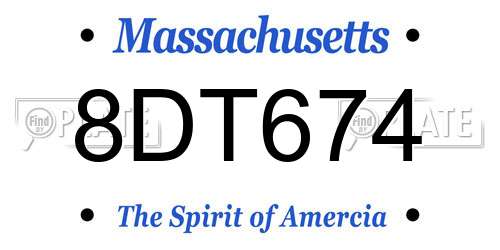 8DT674 Massachusetts License Plate