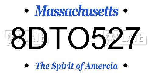 8DTO527 Massachusetts License Plate
