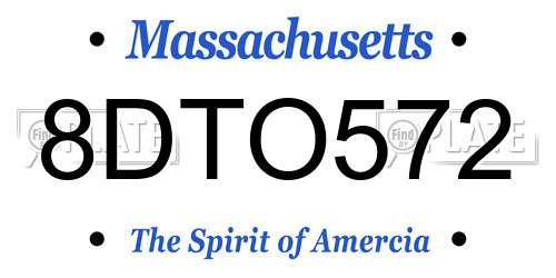 8DTO572 Massachusetts License Plate