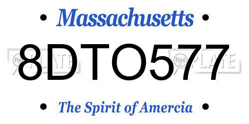 8DTO577 Massachusetts License Plate