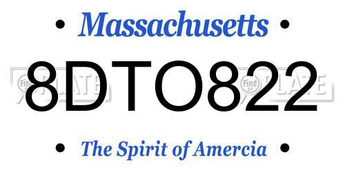 8DTO822 Massachusetts License Plate