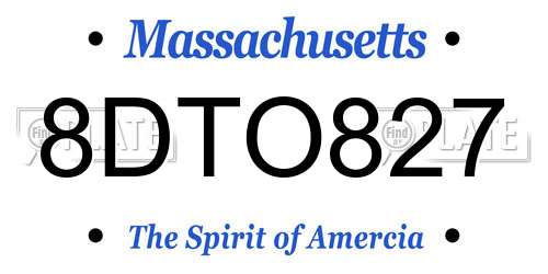 8DTO827 Massachusetts License Plate