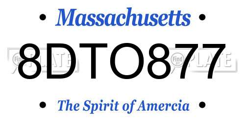 8DTO877 Massachusetts License Plate