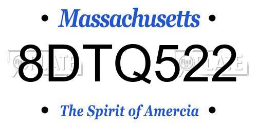 8DTQ522 Massachusetts License Plate