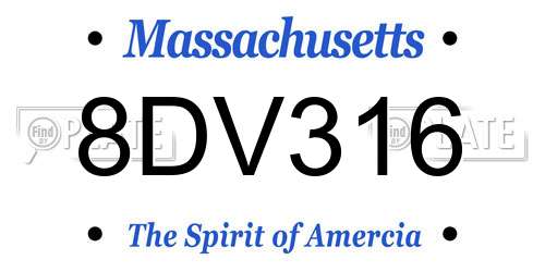 8DV316 Massachusetts License Plate