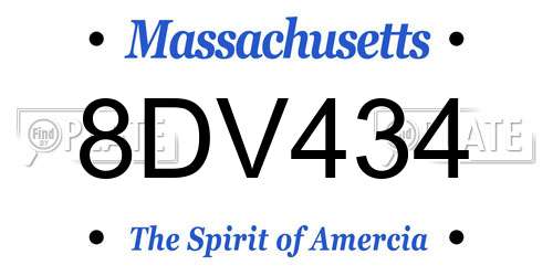 8DV434 Massachusetts License Plate