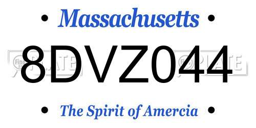 8DVZ044 Massachusetts License Plate
