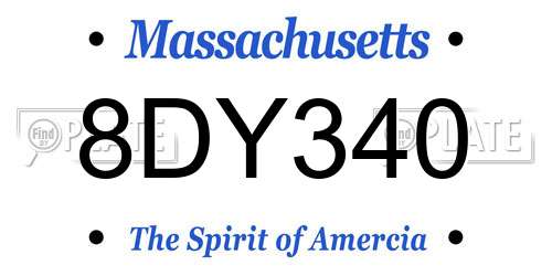 8DY340 Massachusetts License Plate