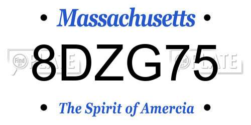 8DZG75 Massachusetts License Plate