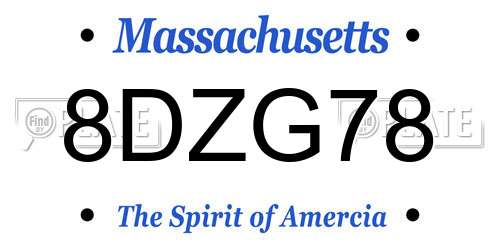 8DZG78 Massachusetts License Plate