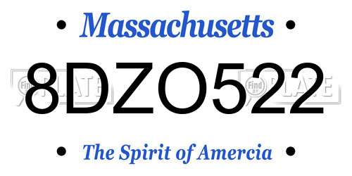 8DZO522 Massachusetts License Plate