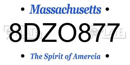 8DZO877 Massachusetts License Plate