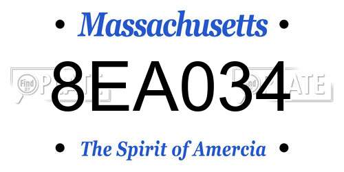 8EA034 Massachusetts License Plate