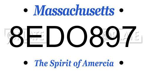 8EDO897 Massachusetts License Plate