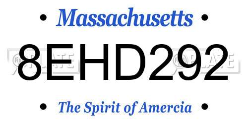 8EHD292 Massachusetts License Plate