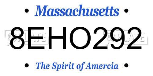 8EHO292 Massachusetts License Plate