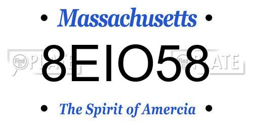 8EIO58 Massachusetts License Plate
