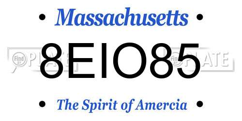 8EIO85 Massachusetts License Plate