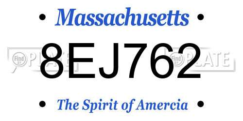 8EJ762 Massachusetts License Plate