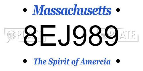 8EJ989 Massachusetts License Plate