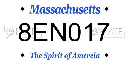 8EN017 Massachusetts License Plate