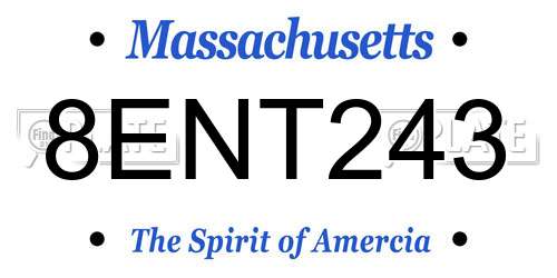 8ENT243 Massachusetts License Plate
