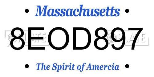 8EOD897 Massachusetts License Plate