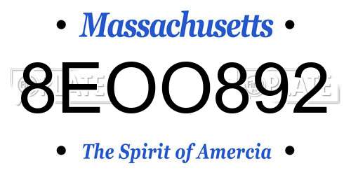 8EOO892 Massachusetts License Plate
