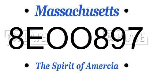 8EOO897 Massachusetts License Plate