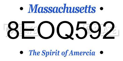 8EOQ592 Massachusetts License Plate