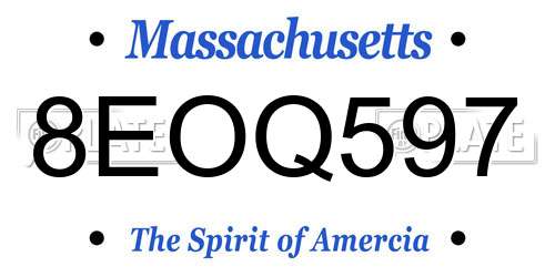 8EOQ597 Massachusetts License Plate