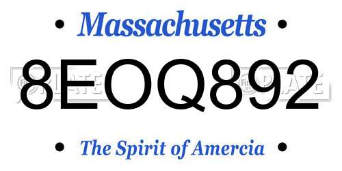 8EOQ892 Massachusetts License Plate