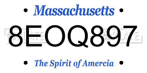 8EOQ897 Massachusetts License Plate