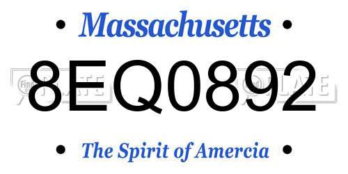 8EQ0892 Massachusetts License Plate