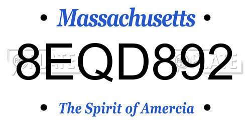 8EQD892 Massachusetts License Plate