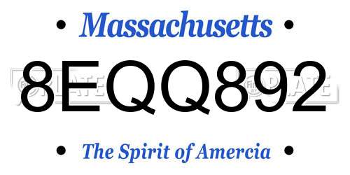 8EQQ892 Massachusetts License Plate
