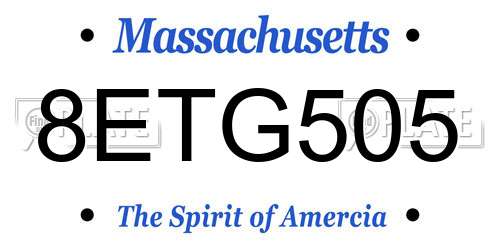 8ETG505 Massachusetts License Plate