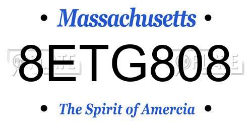 8ETG808 Massachusetts License Plate