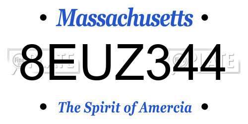 8EUZ344 Massachusetts License Plate