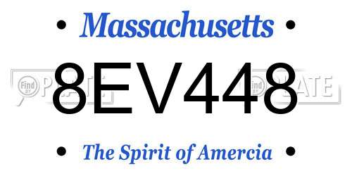 8EV448 Massachusetts License Plate