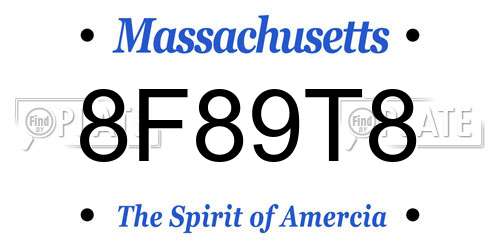 8F89T8 Massachusetts License Plate