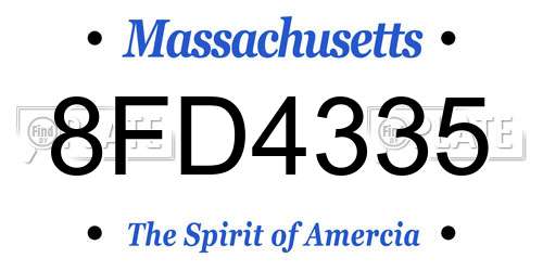 8FD4335 Massachusetts License Plate