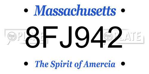 8FJ942 Massachusetts License Plate
