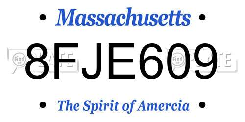 8FJE609 Massachusetts License Plate
