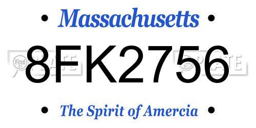 8FK2756 Massachusetts License Plate