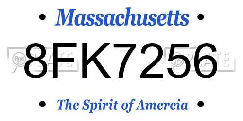 8FK7256 Massachusetts License Plate